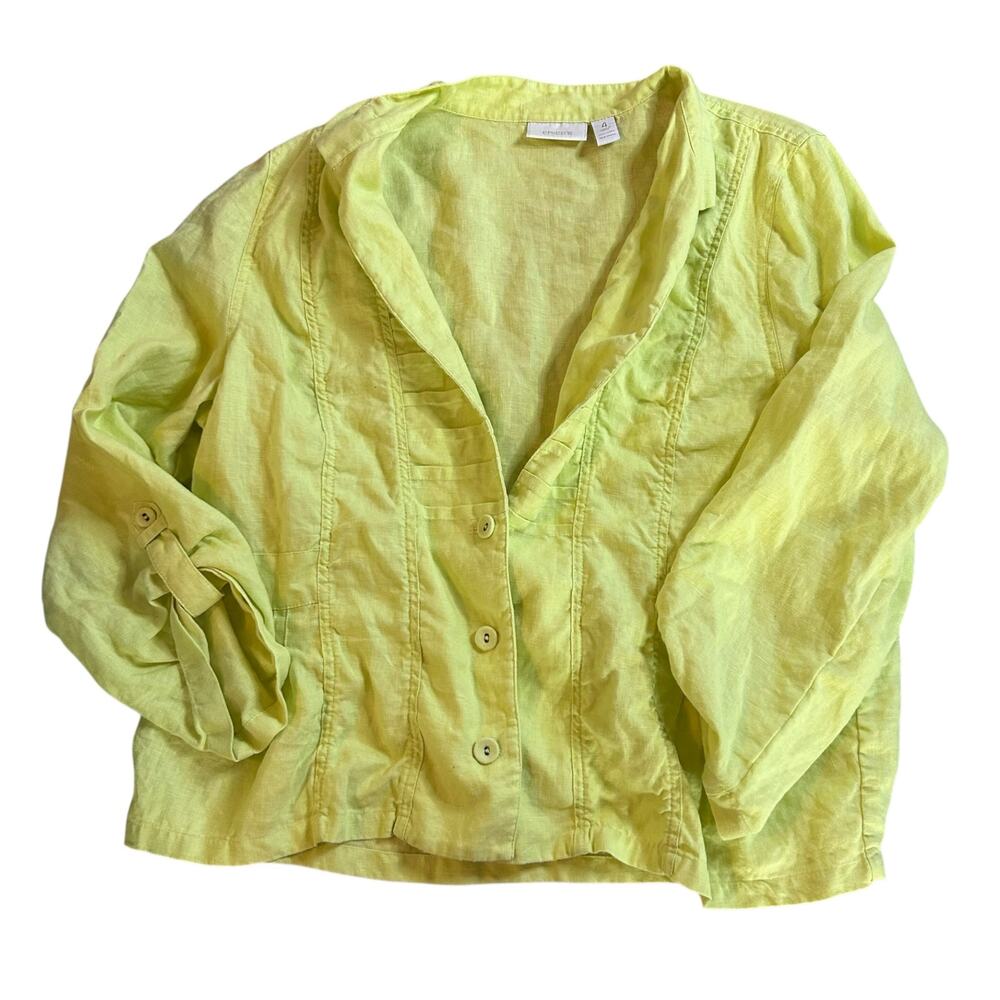 Chicos Womens Linen Blazer Size 4 Casual Classic Coastal Lagenlook Mom